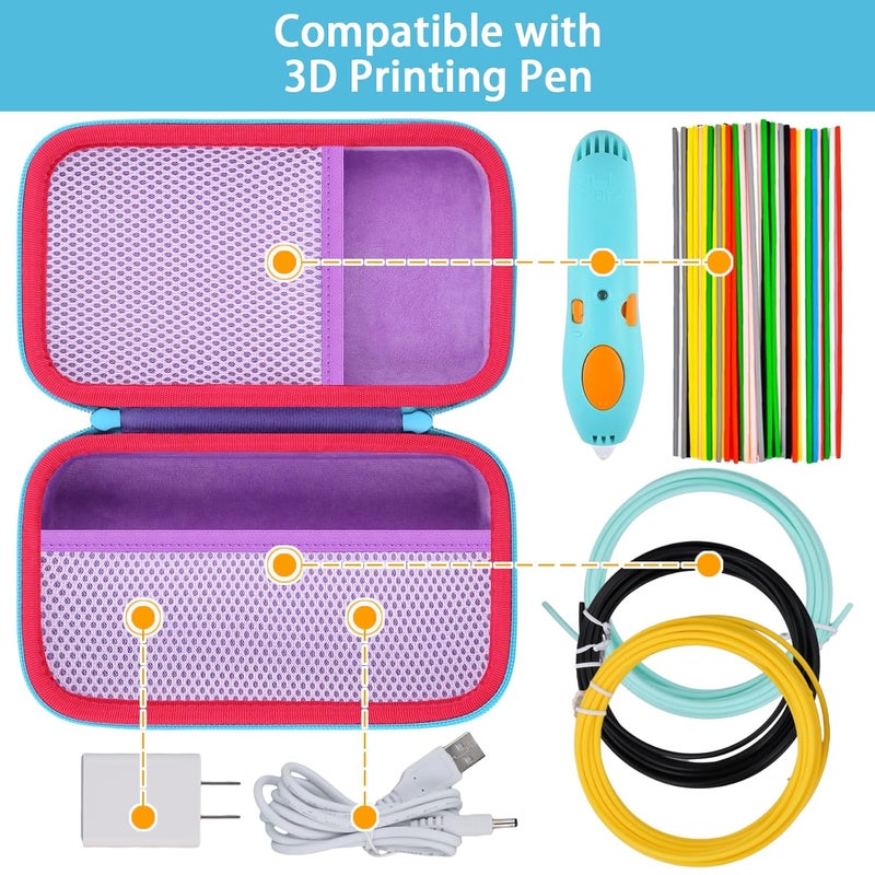 Baval Case Compatible with 3Doodler Start+ Essentials/3Doodler Flow 3D Printing Pen,Storage Holder for 3D Pen PLA Filament and Charger (Purple Case,Blue Zipper) - Image 3